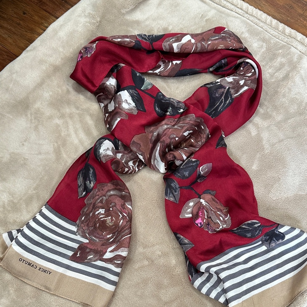 Vince Camuto Burgundy Floral Scarf with Stripes